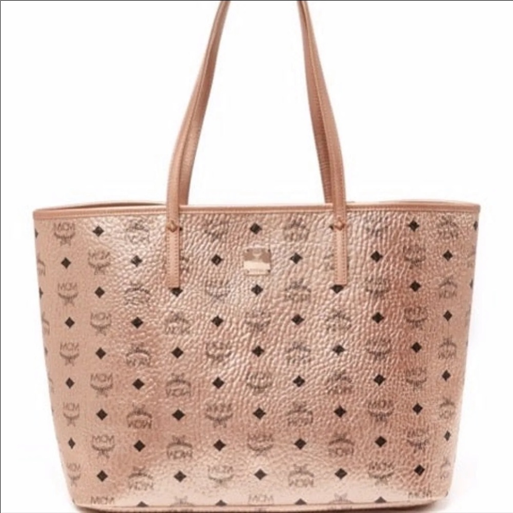 ๐ SOLD๐ MCM Limonta Metallic Logo Print Tote - Picture 2 of 10